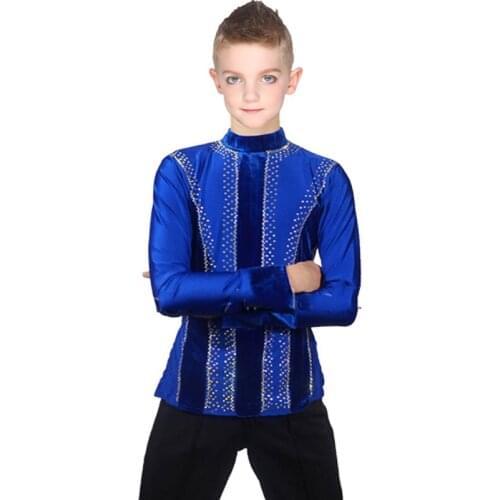 Ballroom Latin Dance Shirts Men Boys Velvet Clothes For Salsa Samba Kids Performance Clothing Competition Latin Dance Top DN1581