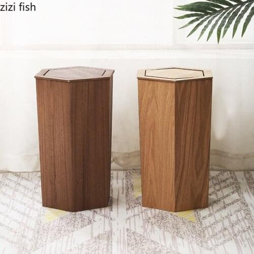 Hexagon Wooden Kitchen Trash Bin Restaurant Hotel Use Trash Can Household Office Wooden Garbage Bin Rustic Household Supplies
