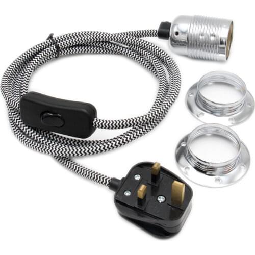 UK Plug Power Cord on/off Switch With E27 Metal Screw Lamp Socket