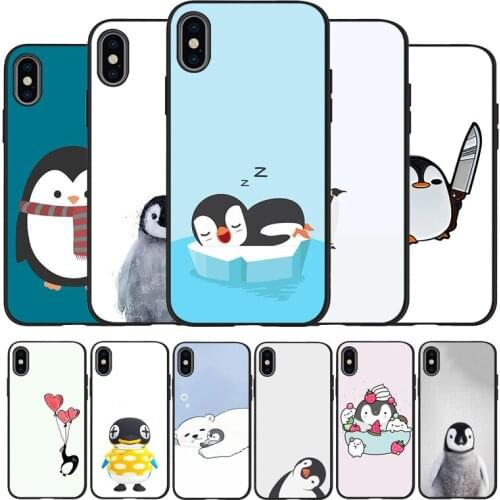 Cute cartoon animal penguin black Silicone Phone Case For iPhone 12 XR XS Max 5 5S SE 2020 6 6S 7 8 PLUS X 11Pro Max 11 Cover