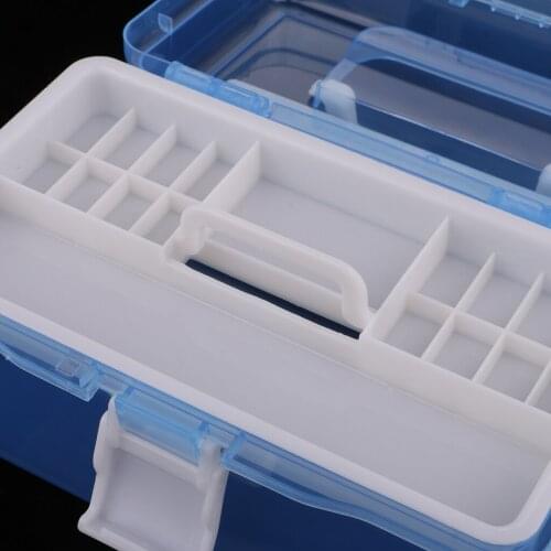 Blue Plastic 2 Layer Clear Jewelry Bead Organizer Box Storage Container Case