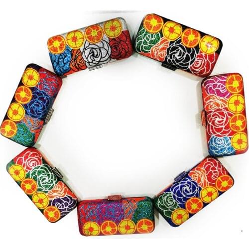 Bag For Women New Arrived Handmade Rose Flower Print Purses Crystal Purse Bag Women Evening Clutch Rhinestone Rose Purse