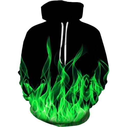 Green Flame Hoodie 3D Sweatshirt Men/Women Hooded Autumn And Winter Coat Mens Clothing Funny Jacket Fashion Oversized Hoodie