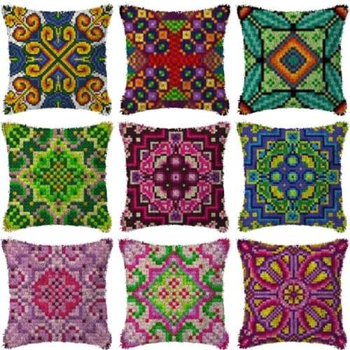 Bohemian Plaid embroidery latch hook rug pillow making kits cross stitch sets sale Crocheting Rug Yarn embroider Needlework