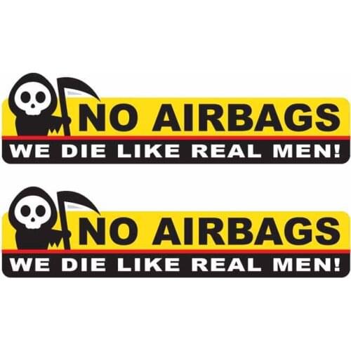 Funny Skeleton Head NO AIRBAGS WE DIE LIKE REAL MEN Waterproof Sun Protection Car Sticker Decal PVC 13CM*3CM