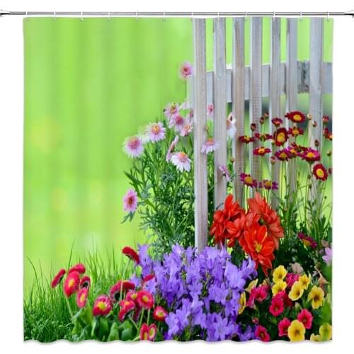 Flower Butterfly Shower Curtains Floral Plant Spring Scenery Home Bathroom Decor Waterproof Polyester Fabric Bathtub Curtain Set
