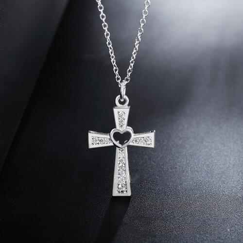 925 sterling silver goddess cross zircon crystal heart-shaped love chain necklace 16/18/20/22/24 inch ladies party jewelry