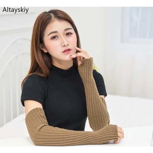 Arm Warmers Women Extra Chic Fingerless Solid Crochet Knitting Womens Soft Ladies Elegant Long Sleeve All-match Mittens Trendy