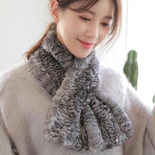 2020 Women Knitted Chinchilla Fur Scarves Genuine Rabbit Fur Mufflers Winter Warm Fur Wraps Rings Neckwear High Quality Collar