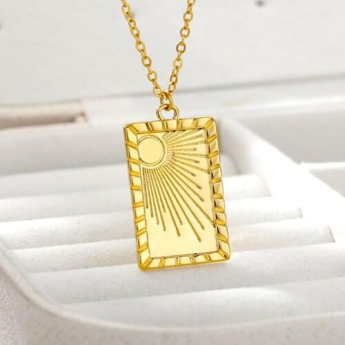 Sun Necklace For Women Stainless Steel Gold Square Necklace Choker Pendant Necklace Jewelry BFF Collar Bijoux Femme