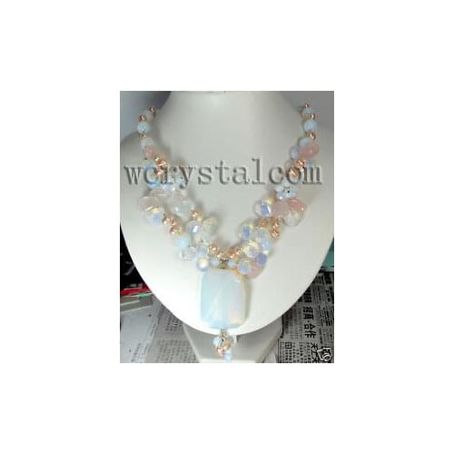 Moonstone Pink Pearls Natural Stone Necklace Women Design Handmade