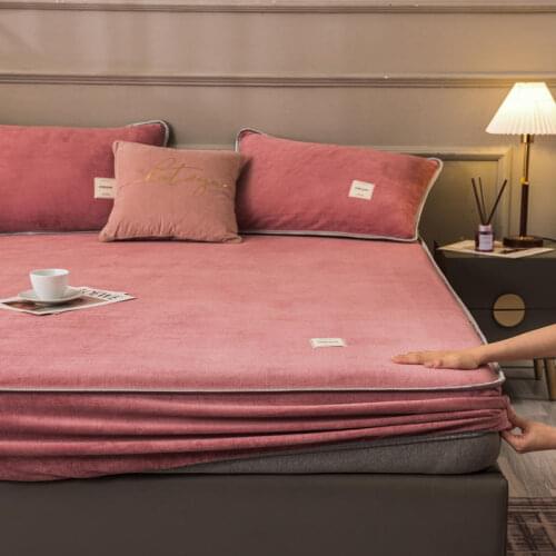 1 Pc Coral Fleece Fitted Sheet With Elastic Queen King Size Bedclothes Plain Dyed Solid Color Double Bed Sheets couvre lit