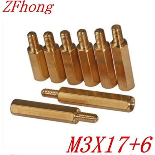 100PCS M3 x 17+6 M3*17 male to female brass standoff spacer