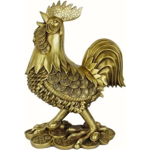 12" China Brass copper Wealth Coin Rooster chanticleer statue