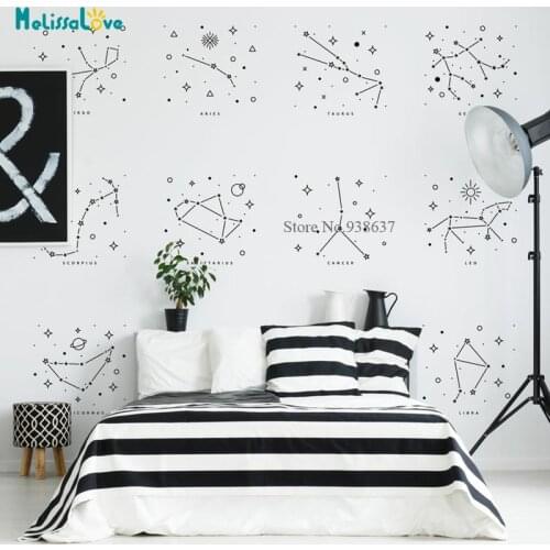 12 pcs/set Hand Drawn Zodiac Constellations and Star Bedroom Decor Removable Wall Sticker Modern Vinyl Decal Set BB676