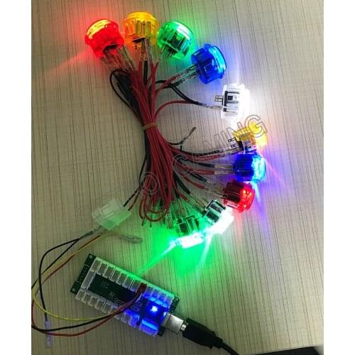 12pcs Transparent Arcade Push Buttons 24mm LED Lighting 5V 12V Snap Button Red/Yelllow/Blue/Green/White Building Arcade Machine