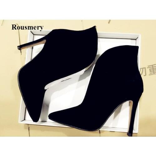 2017 Hot Sale Women Fashion Pointed Toe Suede Leather High Heel Ankle Boots V cut High Heels Stiletto Pump Ankle Boots