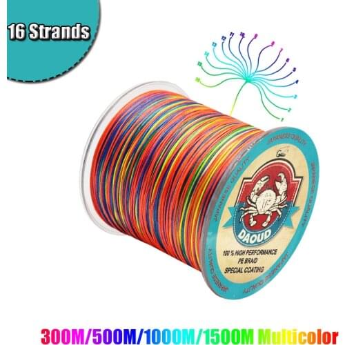 300M/500M/1000M/1500M Braided Fishing Line 16 Strands PE Braid Multicolor Super Power Japan Multifilament Line for Crap Fishing