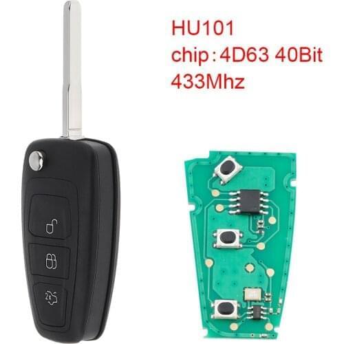 433Mhz 3 Buttons Flip Keyless Entry Remote Car Key Fob Replacement for Ford Focus Fiesta
