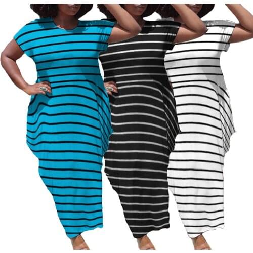 5x Plus Size Clothing for Women Dresses O-neck Loose Beach Dress T Shirt Stripe Large Size Long Dress Wholesale Dropshipping
