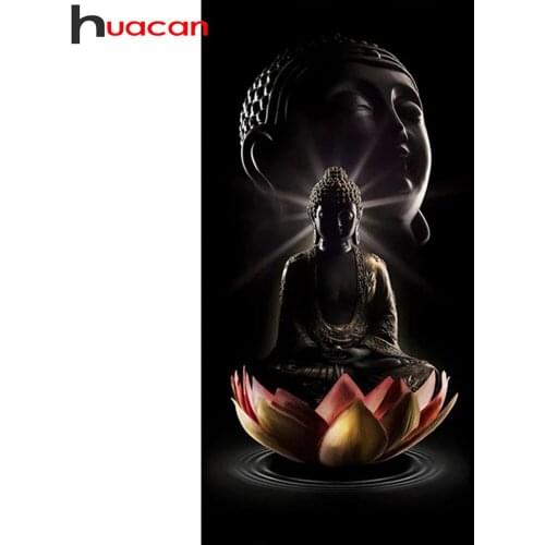 Huacan Diy Diamond Painting Buddha Home Decor Diamond Embroidery Mosaic Lotus Religion Crystal Wall Stickers