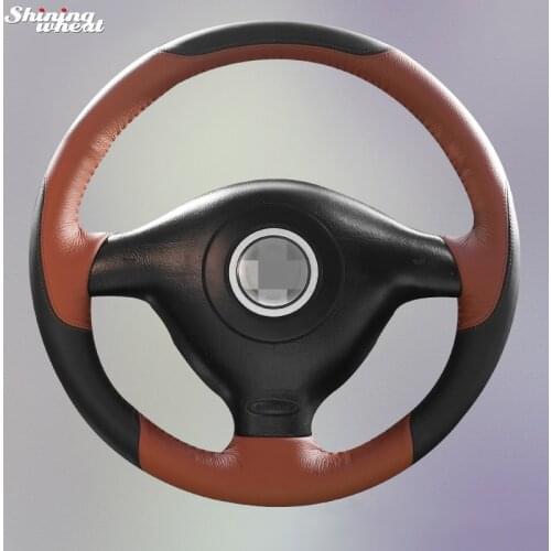 Shining wheat Hand-stitched Black Brown Leather Car Steering Wheel Cover for Volkswagen VW Golf 4 Mk4 Old VW Passat B5