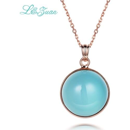 I&Zuan 925 Sterling Silver Chain With Round Natural Blue Stone Chalcedony Necklace & Pendant For Women Fine Jewelry Best Gift