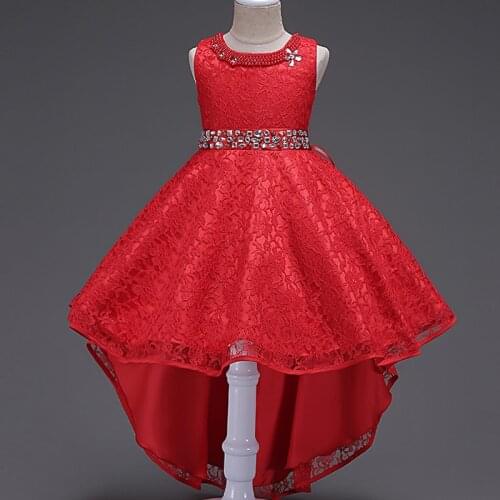 Girls Lace Wedding Flower Dress kids Elegant Sleeveless Beading Dresses girls Princess Party Dress baby christmas costumes cloth
