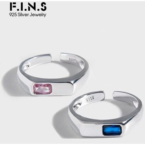 F.I.N.S Korean INS Design Zirconia S925 Sterling Silver Finger Rings Flat Geometric CZ Stackable Rings for Women Prevent Allergy