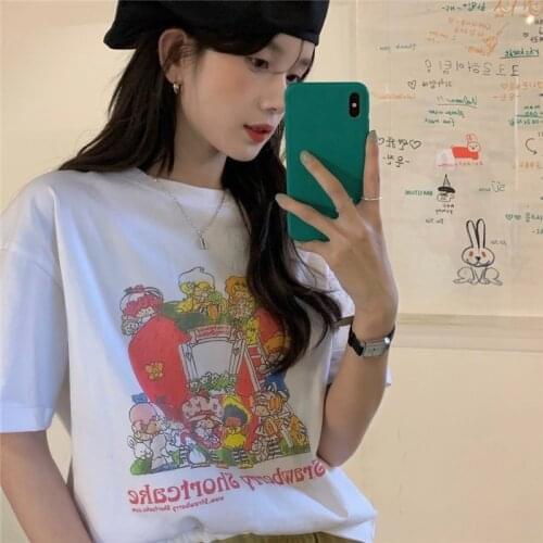 Western style fashion printed t-shirt women wild summer new round neck college style loose leisure