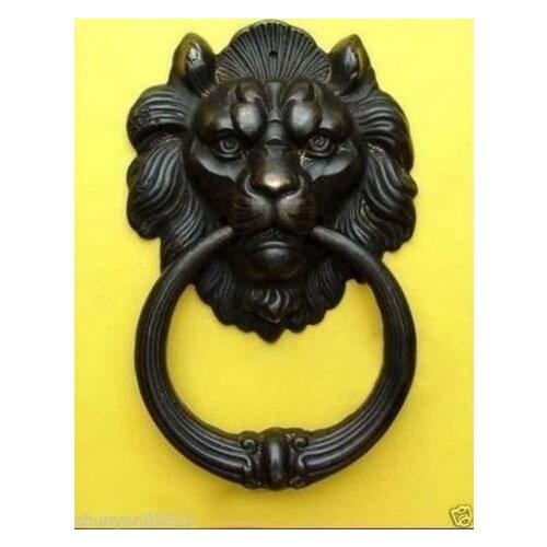 Exquisite Chinese Bronze Fierce Lion Head Door Knocker 7"High
