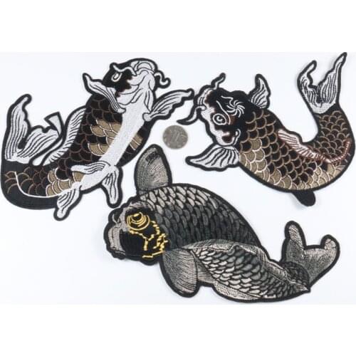 Chinese Style Carp Fish Embroidered Patches Stripes Classic Ethnic Carp Koi Embroidery Patch DIY Patches Applique Cloth Stickers