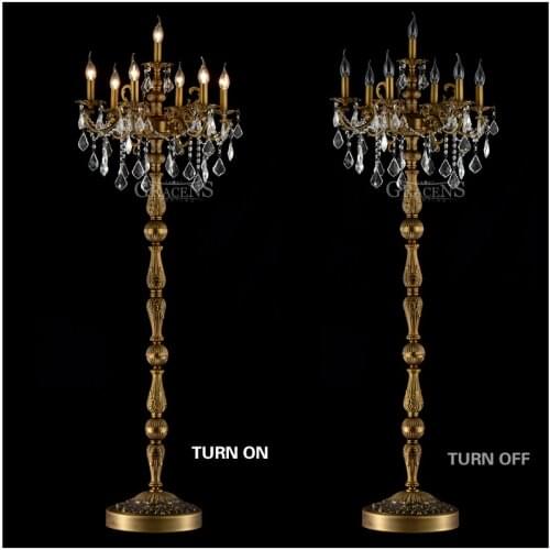 Classic 7 Lights Crystal Floor Lamp, Floor Stand Light Fixture Cristal Lustre Candelabra Standing Lamp Centerpiece