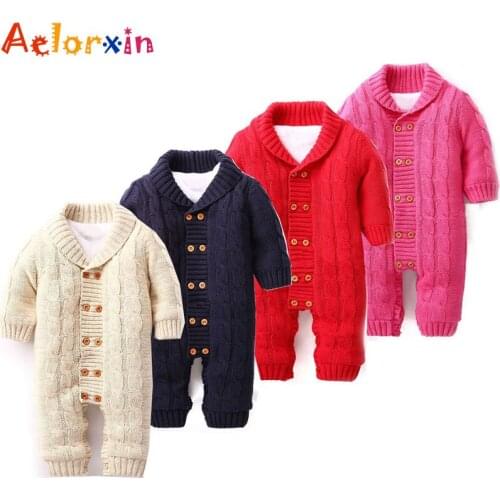 2016 Newborn Baby Rompers Warm Thick Winter Knitted Sweater Rompers Newborn Boys Girls Jumpsuit Climbing Clothes Hooded Outwear