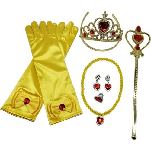 Belle Princess Costume Accessory Kit Crown Magic Wand Necklace Jewelry Set