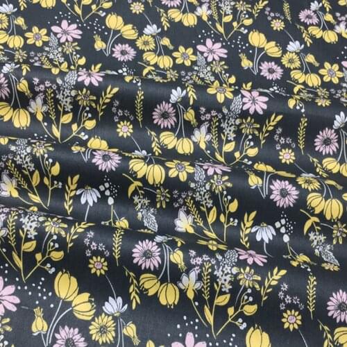 Royal Black Golden Yellow Pink Flower Printed 100% Cotton Fabric 50x160cm Floral Fabric patchwork quilting bedding cushion baby