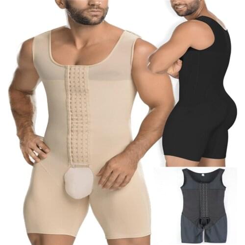 Sleeves Men Recovery Full Body Shaper Hook Hold Tummy Control Shapewear lift Bra Bodysuits Thigh Push up Slimmer Underwear