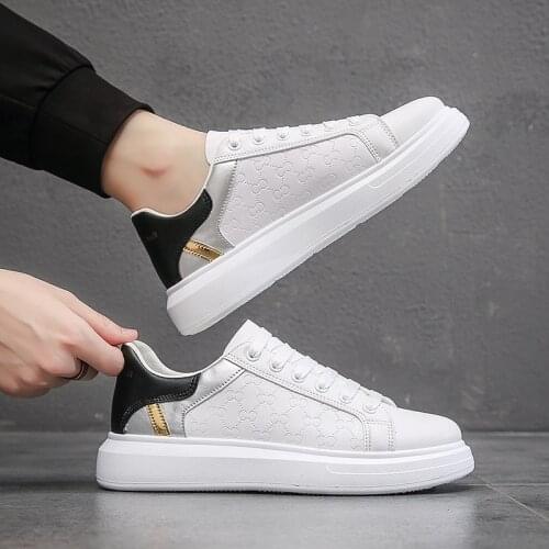 Genuine Leather Men Platform Sneakers Autumn Fashion Sports Little White Shoes Mens Vulcanized Shoes Students Casual Board Shoe