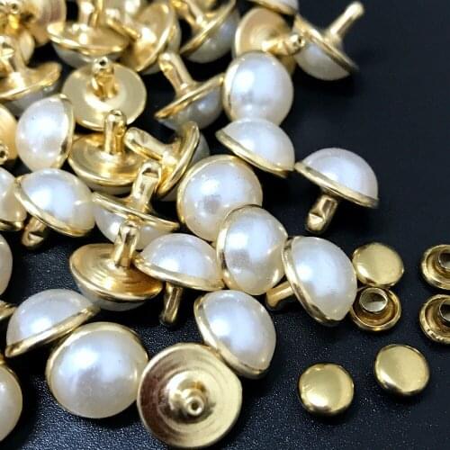 100PCS 10.5mm Round Gold Acrylic Pearl Rivets Leather Craft Punk Studs Fit DIY Making Belts Shoes Bag Bracelets Shipping Free