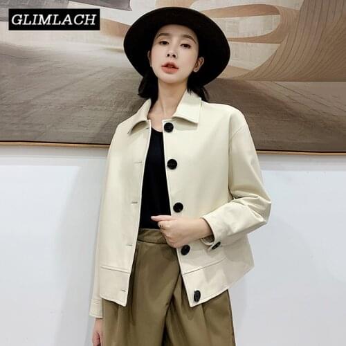 Korean Slim Fit Genuine Leather Jacket Women Casual Spring Autumn 100% Sheepskin Real Leather Short Coat Female White Outwear