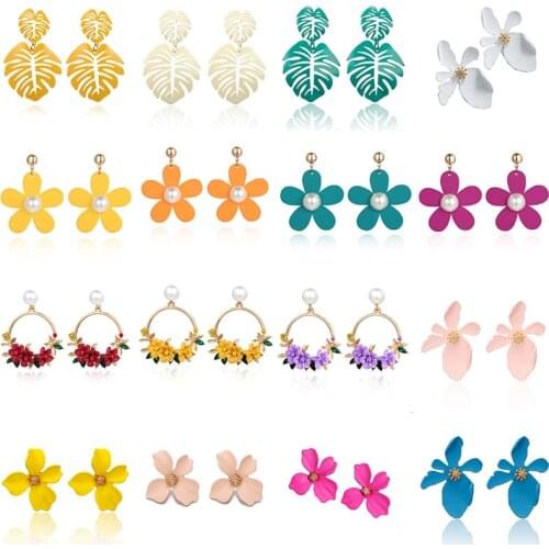 Korean Style Cute Flower Earrings For Women New Fashion Sweet Plant Drop Earrings Femme Brinco Temperament Wholesale Jewelry
