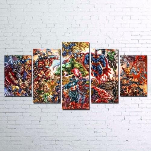 Modular Poster HD Printed Canvas Painting Wall Art 5 Pieces Canvas Art Superheroes Collection Animation Movie Unframed