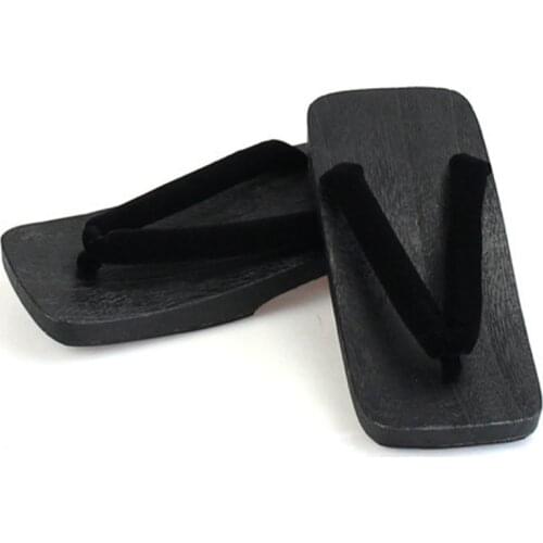 Mens Summer Wood Flip Flops Black Burned Color Flat Heel Sandals Beach Slippers Japan Geta Casual Clogs Cosplay Shoes