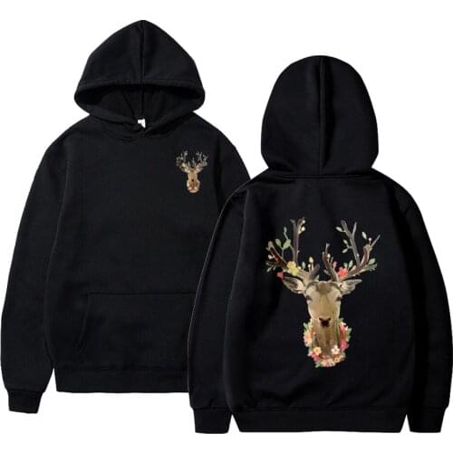 Sika deer Printed Fleece Pullover Hoodies Men/Women Casual Hooded Streetwear Sweatshirts Hip Hop Harajuku Male Tops