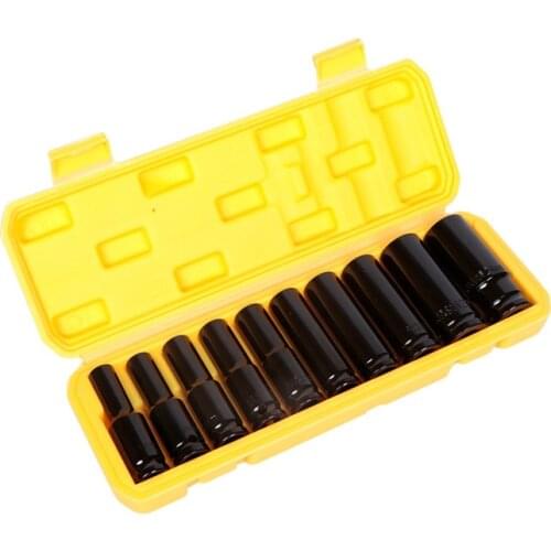 HOT-1/2 Inch Drive 6-Point Impact Socket Set 10 Pcs Metric Sizes 10-24mm Steel with Hard Storage Box Hand Tools Set