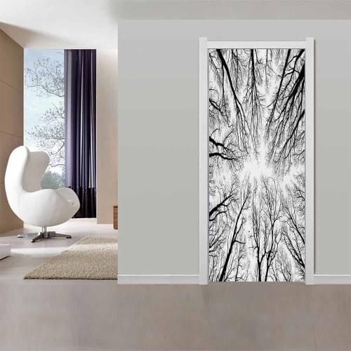 Tree Branches Minimalist Stickers Mural on Doors Black and White Creative 3D DIY Adesivos Wallpaper for Decoration Porte Bedroom
