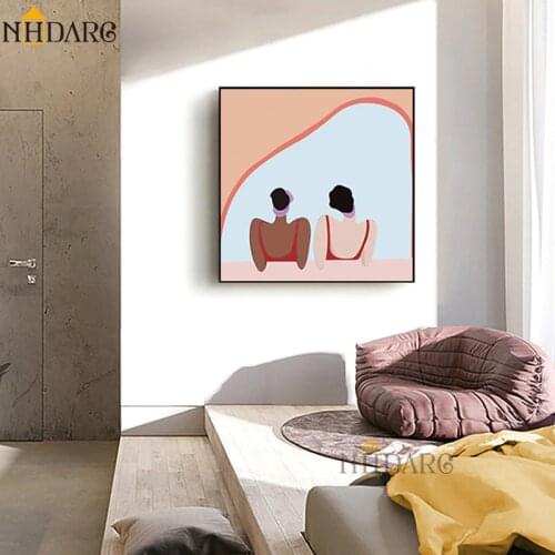 NHDARC Style Nordic Scandinavian Fresh Sweet Cute Character Illustration Canvas Print Painting Poster Wall Picture Home Decor