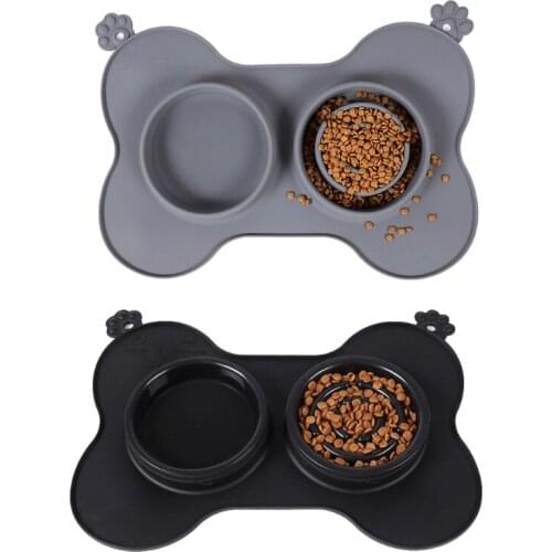 K92A Dog Cat Bowl Slow Feeder Silicone Dog Food and Water Bowls with No-Spill Mat