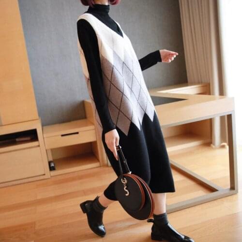 2021 New Spring Autumn Women Knitted Pullovers Sweater Female Plus Size Long Sweater Dress Ladies Vintage Vests Tops 2XL Q77