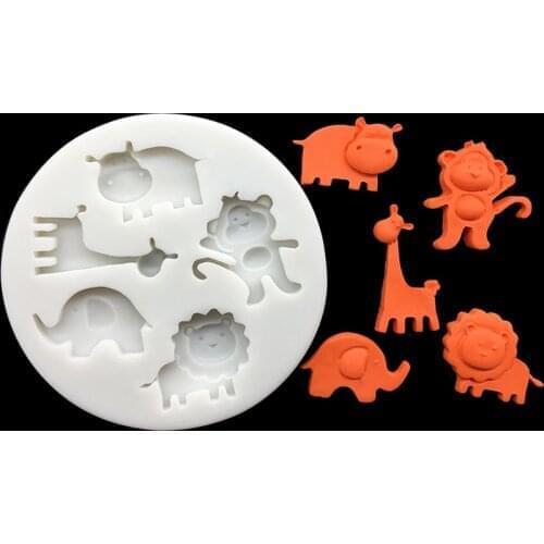 Wholesale 10 pcs Cartoon Giraffe Lion Monkey Elephant Silicone Sugarcraft Cupcake Baking Mold Fondant Cake Decorating Tools